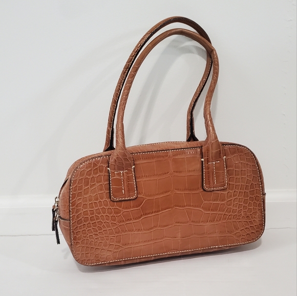 Y2K Style Tommy Hilfiger Crocodile Pattern Tan Baguette Style Shoulder Bag Purse - Picture 1 of 4